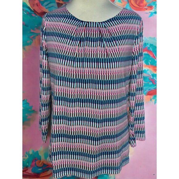 Talbots quarter sleeve colorful spandex blend ruched neckline top size medium - Picture 7 of 7